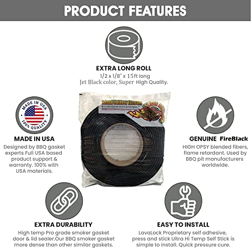 BBQgaskets.com جوانات شواية باربكيو عالية الحرارة 3/4" x 1/8"، ذاتية اللصق - لون أسود - Image 4