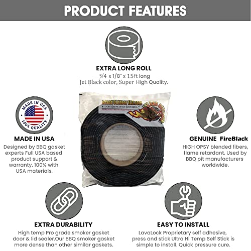 BBQgaskets.com جوانات شواية باربكيو عالية الحرارة 3/4" x 1/8"، ذاتية اللصق - لون أسود - Image 3
