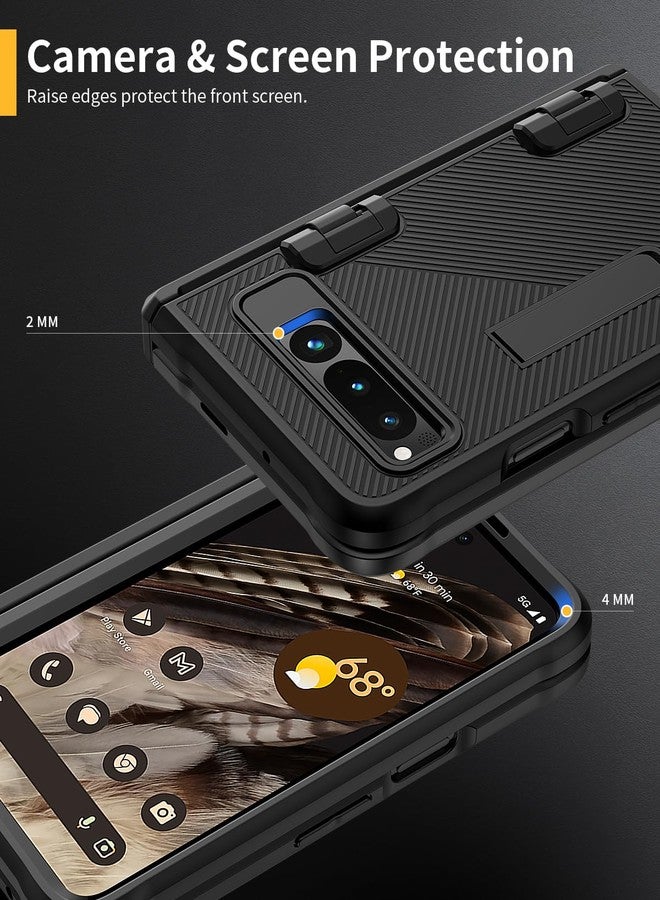 جراب Lanhiem لهاتف Google Pixel Fold، واقي شاشة مدمج، حماية كاملة للجسم، غطاء مقاوم للصدمات مع مسند، أسود - Image 3