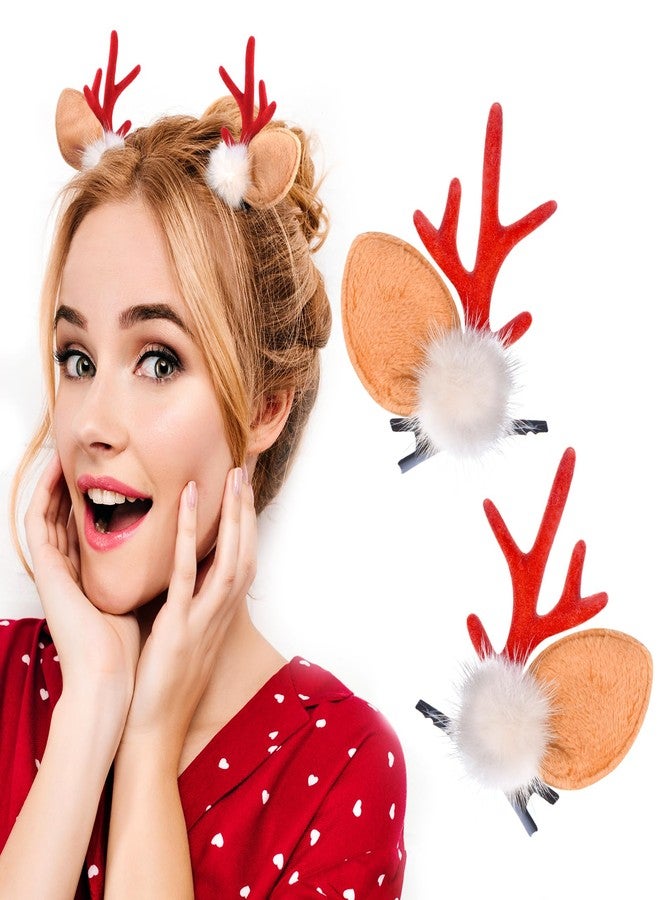 Etercycle Christmas Reindeer Antlers Hair Clips, Cute Deer Antlers Headband Deer Ears Hairbands, Beauty Antler Headdresses Hairpins Christmas Hair Accessories for Women (Red) - Image 1