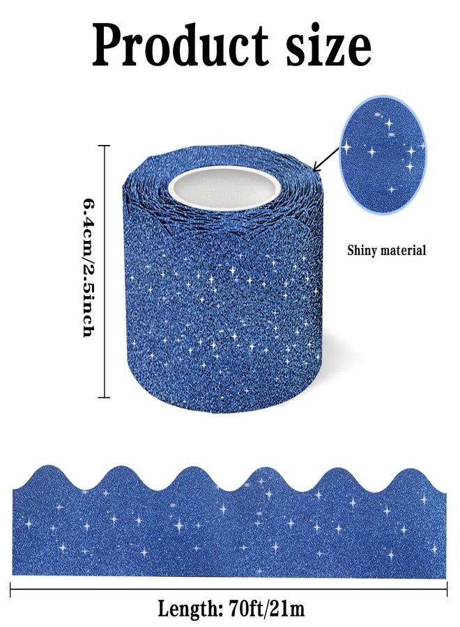 Aurtho 70Ft Shine Scalloped Bulletin Board Border- Blue Bulletin Board Border, Shiny Blue Trim Decorative Roll for Classroom, School, Office, Home - Image 3