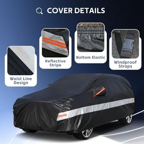 Holthly 10 Layers SUV Car Cover Custom Fit for Toyota FJ Cruiser (2006-2017), Waterproof All Weather for Automobiles, Outdoor Full Cover Sun Dust Rain Protection with Cotton. Black - Image 3