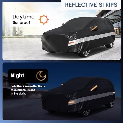 Holthly 10 Layers SUV Car Cover Custom Fit for Toyota FJ Cruiser (2006-2017), Waterproof All Weather for Automobiles, Outdoor Full Cover Sun Dust Rain Protection with Cotton. Black - Image 4