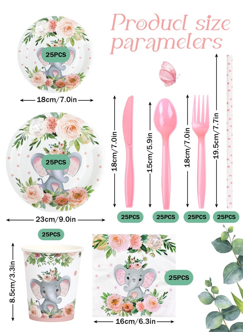 URbazaar 200 Pcs Plates and Napkins, Guest Spring Party Supplies Include Scalloped Paper Plates Napkins Cups Plastic Spoons Forks Knives Disposable Tableware Set for Baby Shower - Image 2