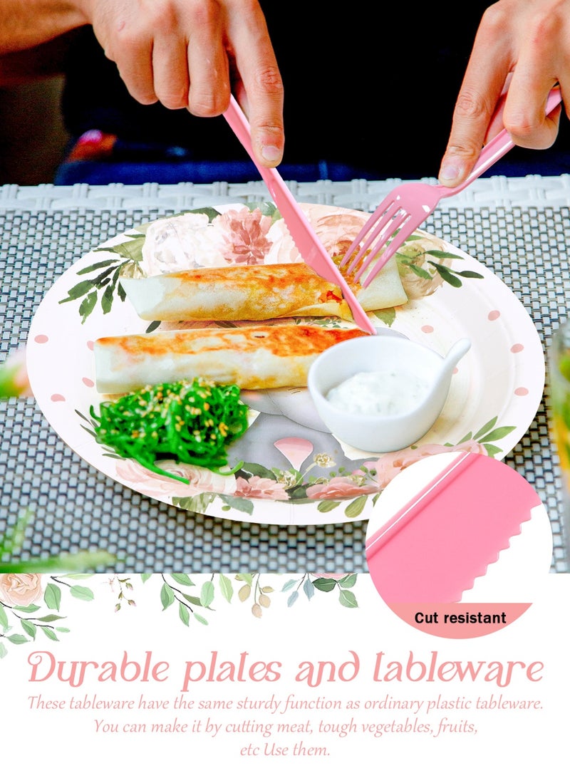 URbazaar 200 Pcs Plates and Napkins, Guest Spring Party Supplies Include Scalloped Paper Plates Napkins Cups Plastic Spoons Forks Knives Disposable Tableware Set for Baby Shower - Image 4