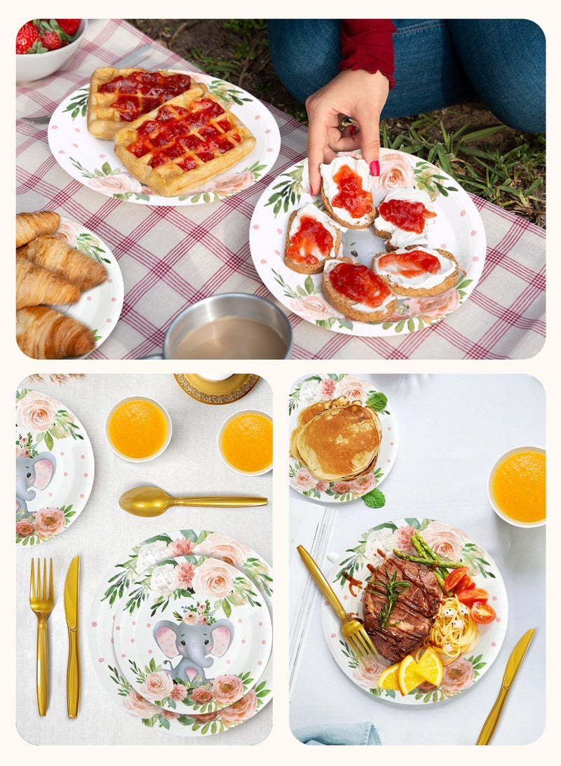 URbazaar 200 Pcs Plates and Napkins, Guest Spring Party Supplies Include Scalloped Paper Plates Napkins Cups Plastic Spoons Forks Knives Disposable Tableware Set for Baby Shower - Image 5
