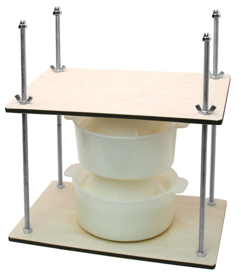 PetriStor PetriStor Wooden Cheese Press for Cheese Making Supplies 12in Metal Guides 13in and 2 Cheese Mold with Follower Piston 13Qt  large Home Supply Ultimate Cheese Press Machine  Prensa Para Queso 