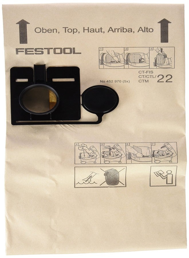 فيستول أكياس فلتر بديلة من Festool 452970 لشفاط الغبار CT 22، عبوة من 5 قطع - Image 1