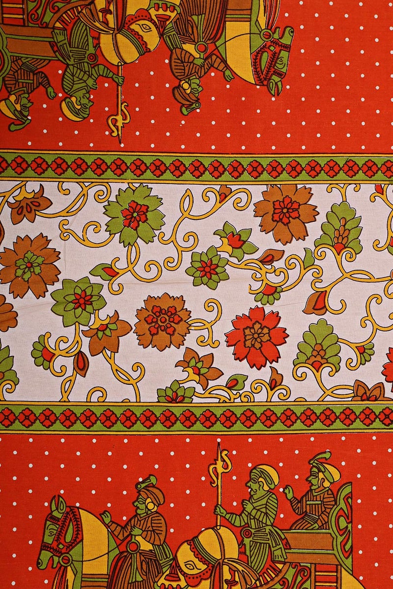 ART WORLD King Size Double Bed Sheet with Pillow Covers Pure Cotton Rajasthani Jaipuri Traditional Printed Bedcover (Orange, King) - Image 2
