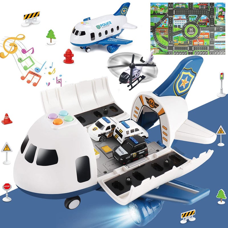 Dwi Dowellin 5 in 1 Airplane Toys with Light and SoundPolice car Toys with Activity Mat Christmas Birthday Gifts for Kids 3 4 5 6 Year Old Boys Girls - Image 2