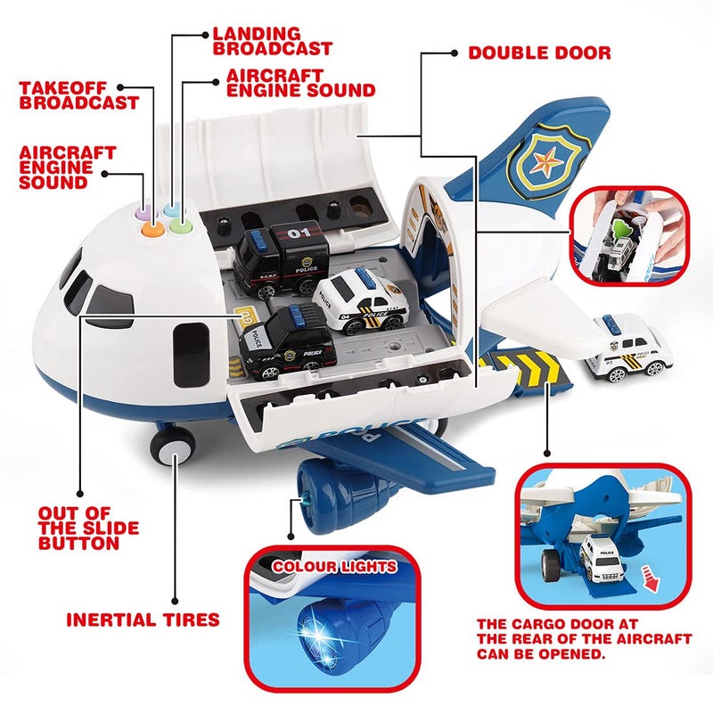 Dwi Dowellin 5 in 1 Airplane Toys with Light and SoundPolice car Toys with Activity Mat Christmas Birthday Gifts for Kids 3 4 5 6 Year Old Boys Girls - Image 3