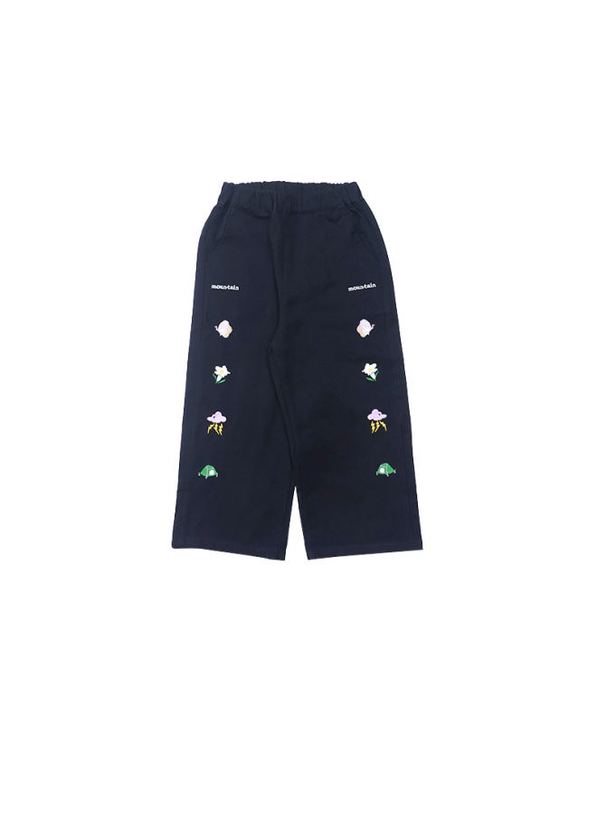 Girls' Pants Early Spring New Style Children's Embroidered Patch Long Pants Casual Style Woven Straight Pants For Baby Girls