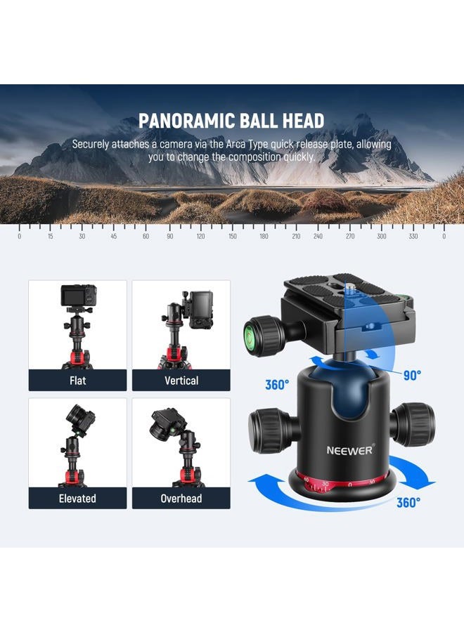 Neewer 79 inch Camera Tripod Monopod with Center Column and Ball Head Aluminum, Arca Type QR Plate, Bag, Horizontal Tripod Overhead Camera Mount for DSLR Camera, Video Camcorder, Max Load: 33lb - Image 4
