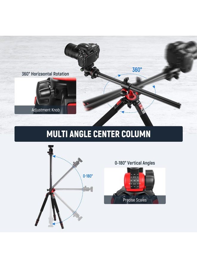 Neewer 79 inch Camera Tripod Monopod with Center Column and Ball Head Aluminum, Arca Type QR Plate, Bag, Horizontal Tripod Overhead Camera Mount for DSLR Camera, Video Camcorder, Max Load: 33lb - Image 3