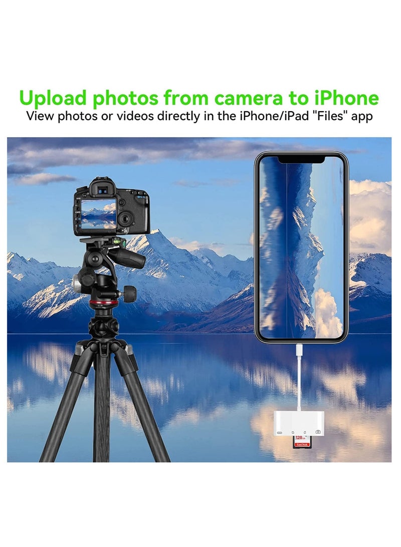 SD Card Reader for iPhone, USB Camera Adapter 4 in 1 USB Female OTG Adapter Compatible SD/TF Card Memory Card Reader Portable USB Adapter for iPhone, Sd Card Adapter with Charging Port, Plug and Play - Image 3