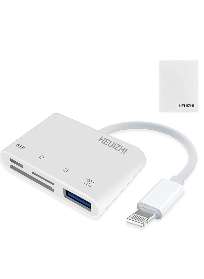 SD Card Reader for iPhone, USB Camera Adapter 4 in 1 USB Female OTG Adapter Compatible SD/TF Card Memory Card Reader Portable USB Adapter for iPhone, Sd Card Adapter with Charging Port, Plug and Play - Image 1