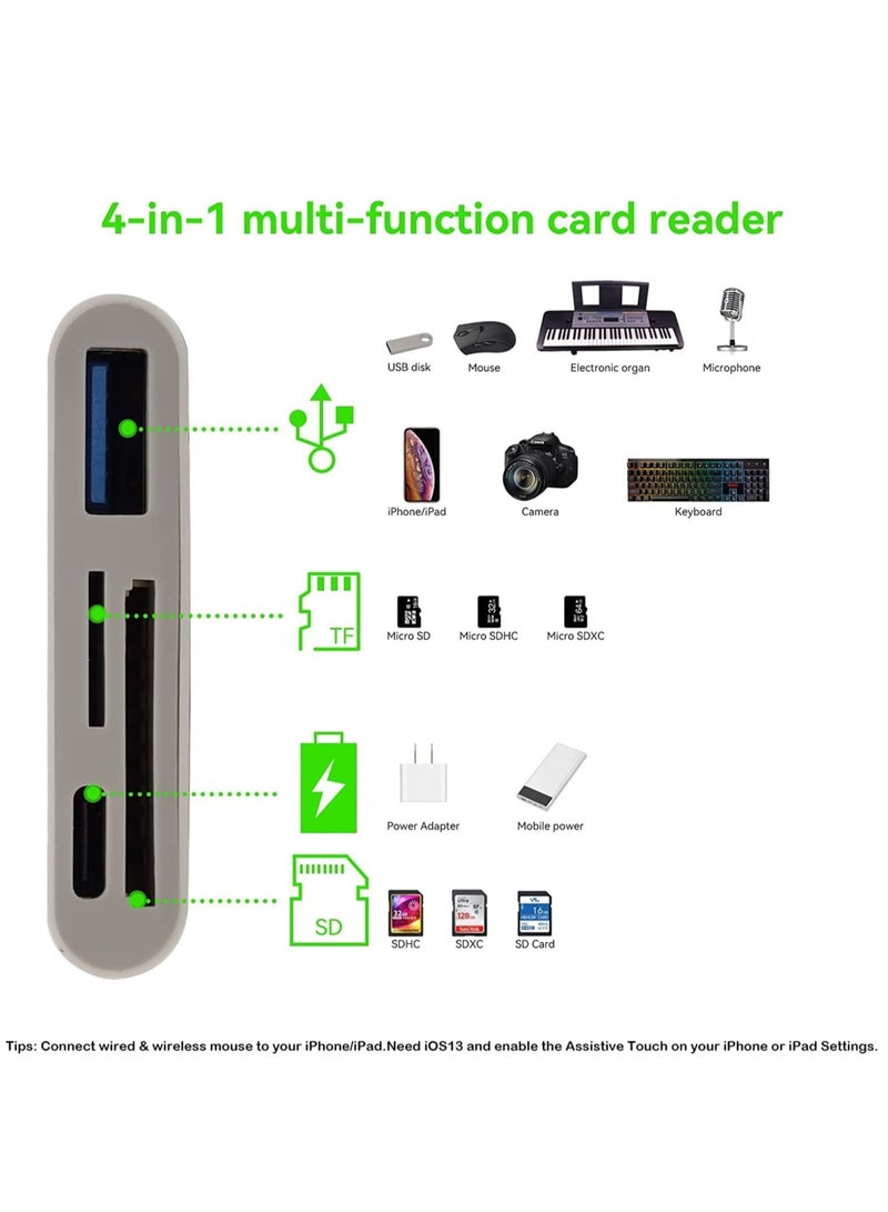 SD Card Reader for iPhone, USB Camera Adapter 4 in 1 USB Female OTG Adapter Compatible SD/TF Card Memory Card Reader Portable USB Adapter for iPhone, Sd Card Adapter with Charging Port, Plug and Play - Image 2