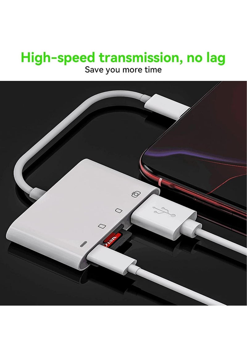 SD Card Reader for iPhone, USB Camera Adapter 4 in 1 USB Female OTG Adapter Compatible SD/TF Card Memory Card Reader Portable USB Adapter for iPhone, Sd Card Adapter with Charging Port, Plug and Play - Image 4