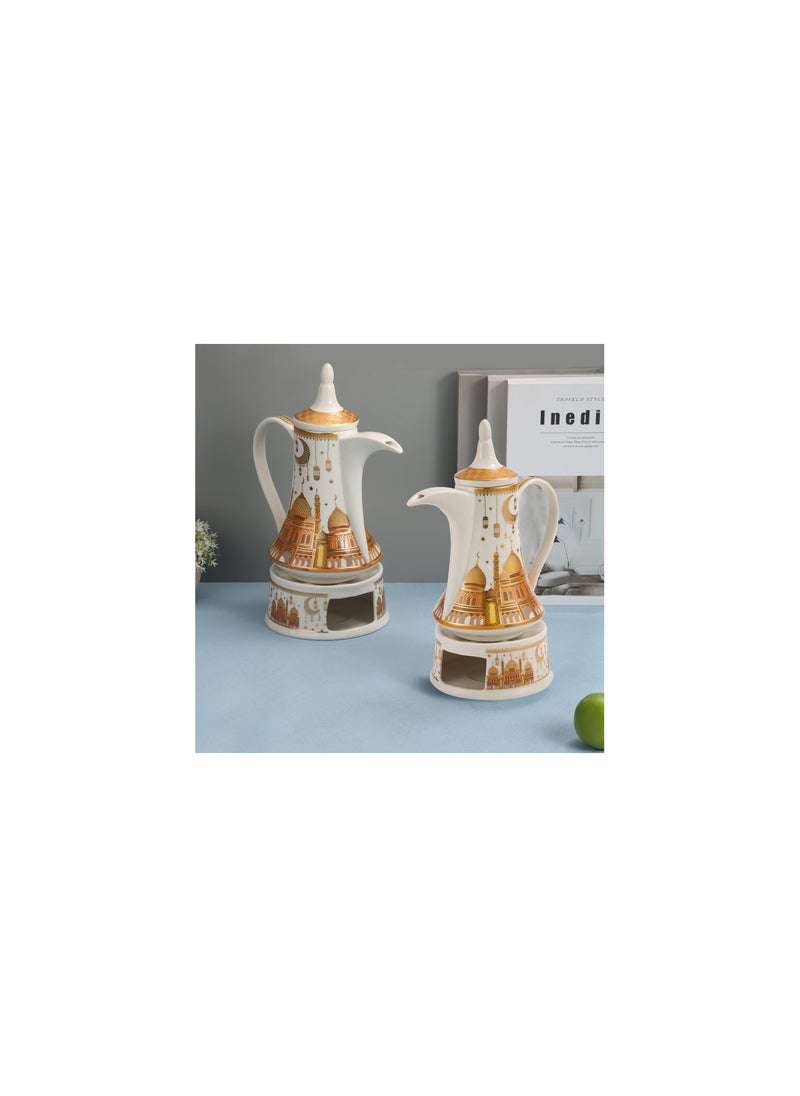 Generic Liying Ramdan Gold coarted Design Ceramic Arabic Coffee Pot and Heat Resistant with Candle Warmer, Ramadan Decorations for Table for Coffee  - Image 3