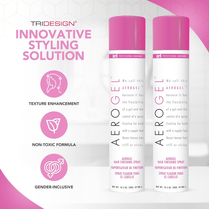 TRIDESIGN TRI Design Aerogel Hairspray - Strong Hold Hair Finishing Spray for Volumizing & Control, Flexible Styling for All Hair Types, Non-Sticky and Scented - For Women and Men - Pack of 2 (10.5 Oz) - Image 2