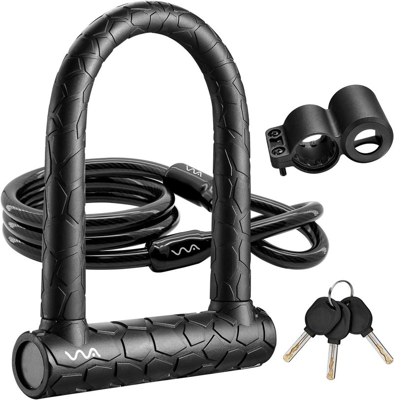 VVA Bike U Lock,20mm Heavy Duty Combination Bicycle D Lock Shackle 4ft Length Security Cable with Sturdy Mounting Bracket and Key Anti Theft Bicycle Secure Locks - Image 1