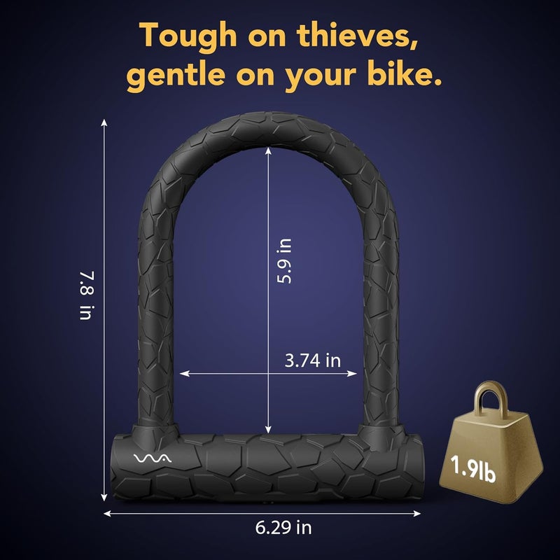 VVA Bike U Lock,20mm Heavy Duty Combination Bicycle D Lock Shackle 4ft Length Security Cable with Sturdy Mounting Bracket and Key Anti Theft Bicycle Secure Locks - Image 2