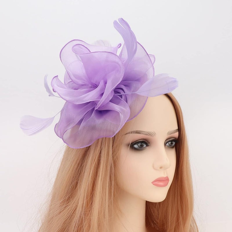 DRESHOW Fascinators Hat Flower Mesh Ribbons Feathers on a Headband and a Clip Tea Party Headwear for Girls and Women - Image 2