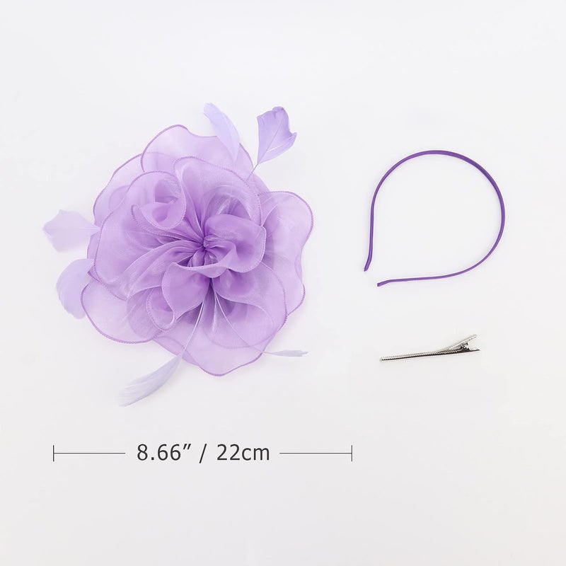 DRESHOW Fascinators Hat Flower Mesh Ribbons Feathers on a Headband and a Clip Tea Party Headwear for Girls and Women - Image 4