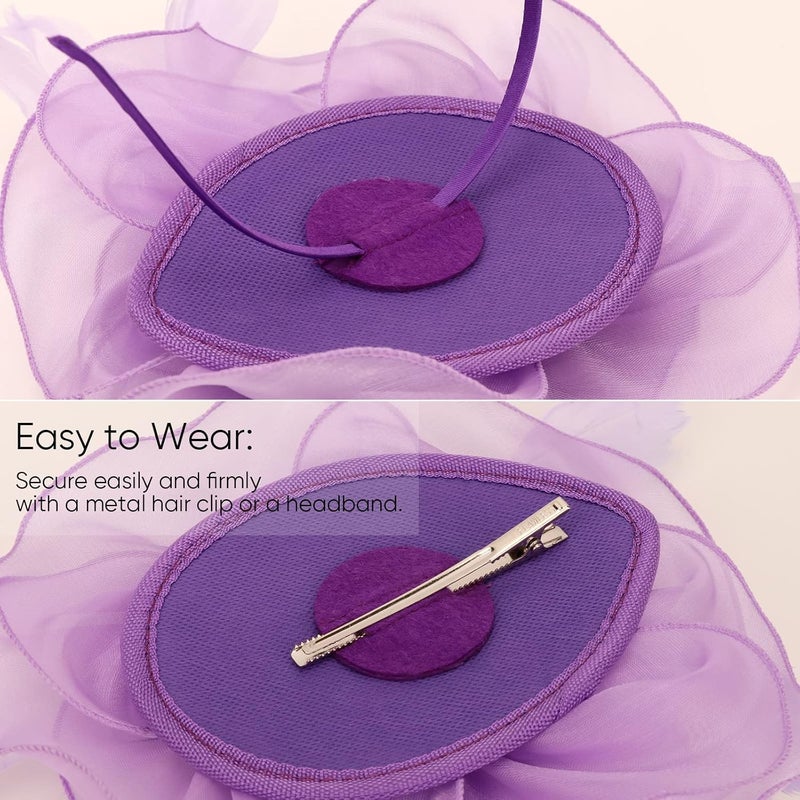 DRESHOW Fascinators Hat Flower Mesh Ribbons Feathers on a Headband and a Clip Tea Party Headwear for Girls and Women - Image 3