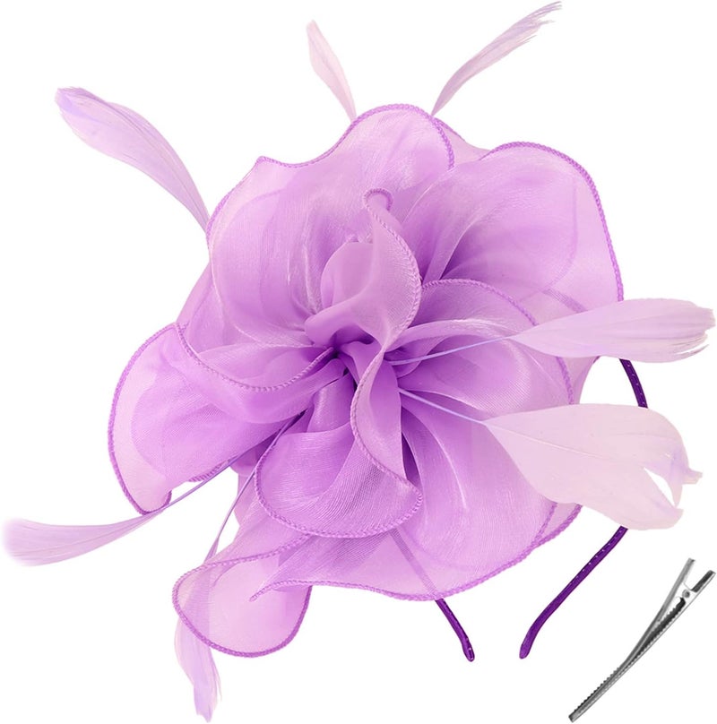 DRESHOW Fascinators Hat Flower Mesh Ribbons Feathers on a Headband and a Clip Tea Party Headwear for Girls and Women - Image 1
