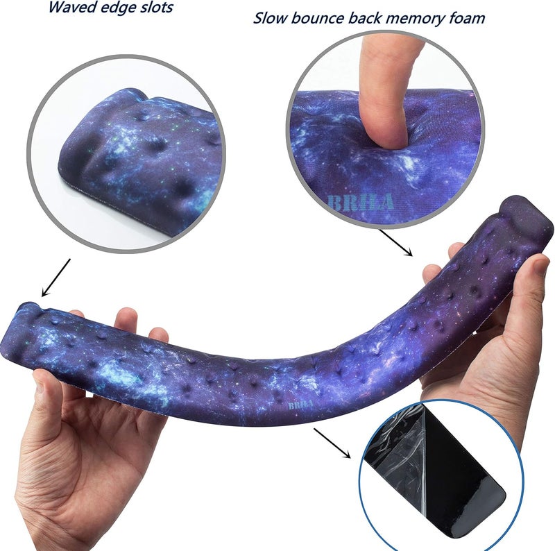 BRILA Keyboard Wrist Rest Support Cushion Pad for Computer, Laptop, Office Work, PC Gaming - Memory Foam Gel with Massage Holes Design - Non-Slip Easy Typing Wrist Pain Relief (Nebula) - Image 4