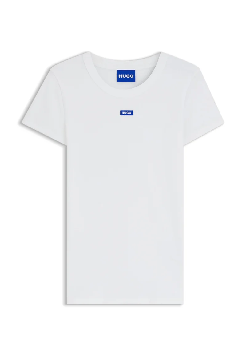 HUGO Slim-fit stretch-cotton T-shirt with blue logo badge