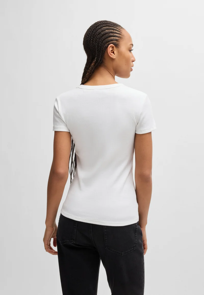 هوجو Slim-fit stretch-cotton T-shirt with blue logo badge
