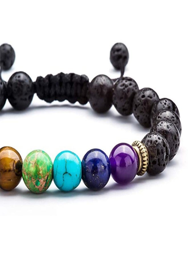 GEMTUB Natural 7 Chakra Lava(Volcano) Stone Bracelet For Reiki Healing Balancing Energy Stress Relief Natural Gemstone Round Beads Bracelet Yoga Aromatherapy Bracelet For Unisex - Image 5