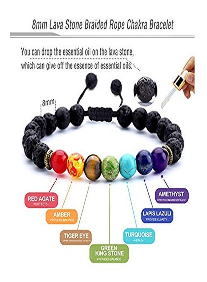 GEMTUB Natural 7 Chakra Lava(Volcano) Stone Bracelet For Reiki Healing Balancing Energy Stress Relief Natural Gemstone Round Beads Bracelet Yoga Aromatherapy Bracelet For Unisex - Image 2