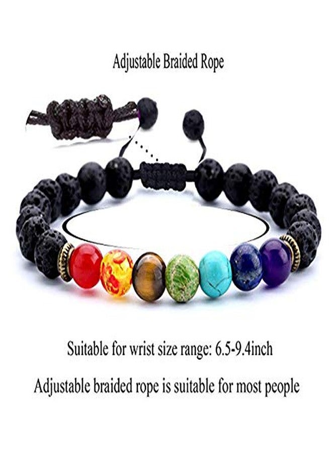 GEMTUB Natural 7 Chakra Lava(Volcano) Stone Bracelet For Reiki Healing Balancing Energy Stress Relief Natural Gemstone Round Beads Bracelet Yoga Aromatherapy Bracelet For Unisex - Image 3