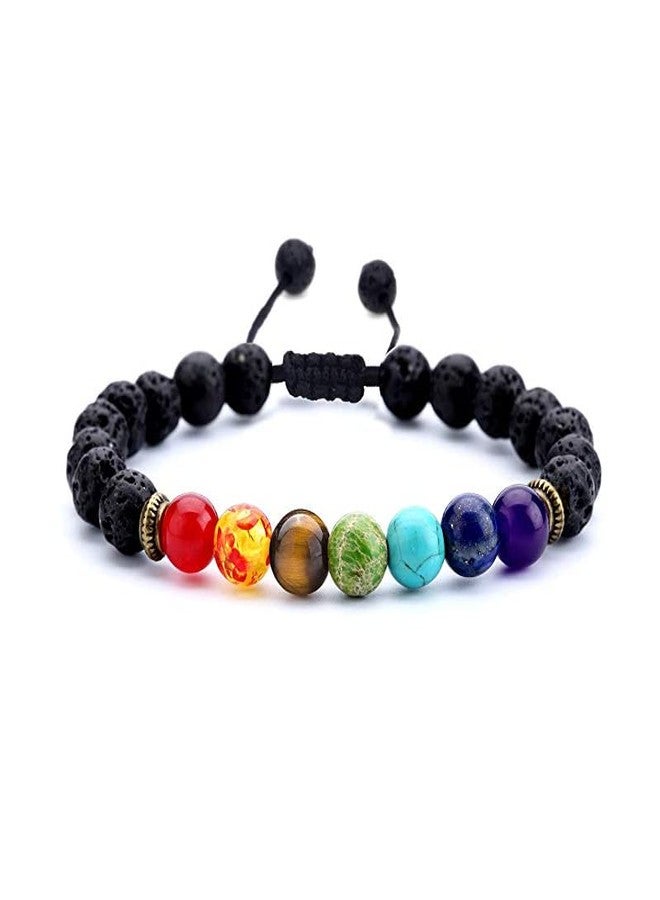 GEMTUB Natural 7 Chakra Lava(Volcano) Stone Bracelet For Reiki Healing Balancing Energy Stress Relief Natural Gemstone Round Beads Bracelet Yoga Aromatherapy Bracelet For Unisex - Image 1