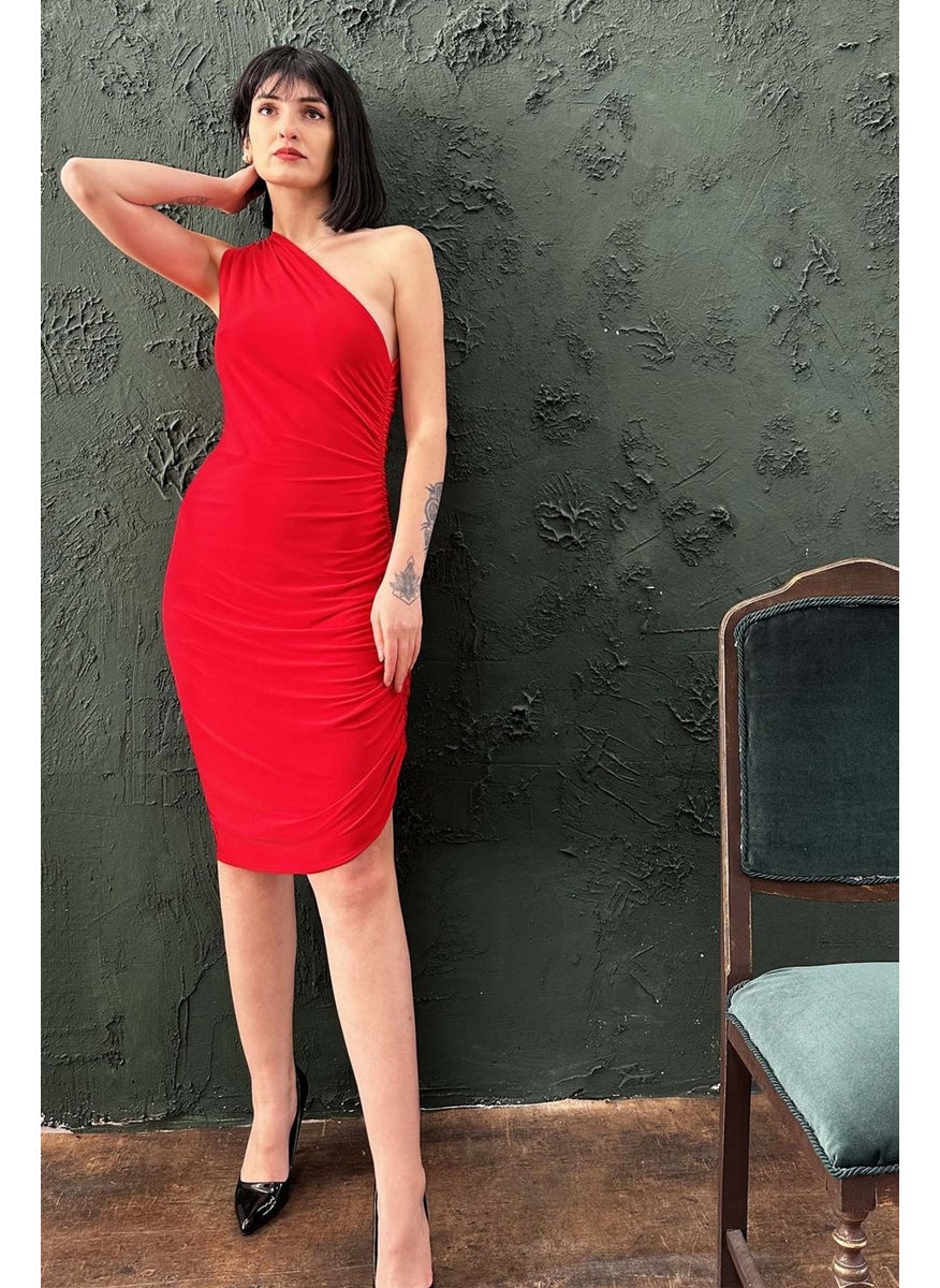 Due Stelle Women's Silk Jersey One-Shoulder Red Dress  - Image 1