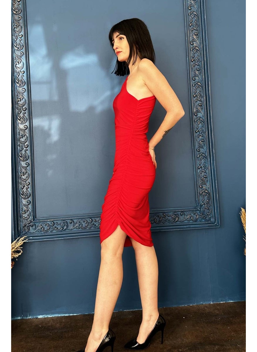 Due Stelle Women's Silk Jersey One-Shoulder Red Dress  - Image 3