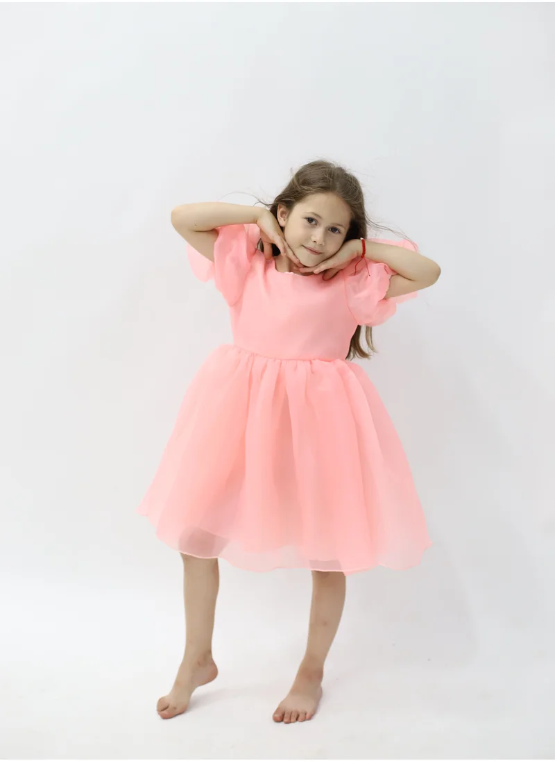دىدانيالا Tulle Volume Dress Pink with Green Bow
