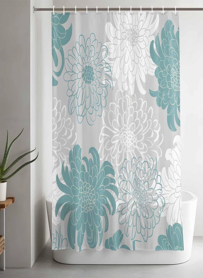 IDOWMAT Shower Curtain Waterproof Polyester Fabric Shower Curtain Set with Hooks, Abstract Floral Dahlia Cyan White and Grey Privacy Shower Curtains for Bathroom Showers, Stalls and Bathtubs, 72x72 Inches - Image 5