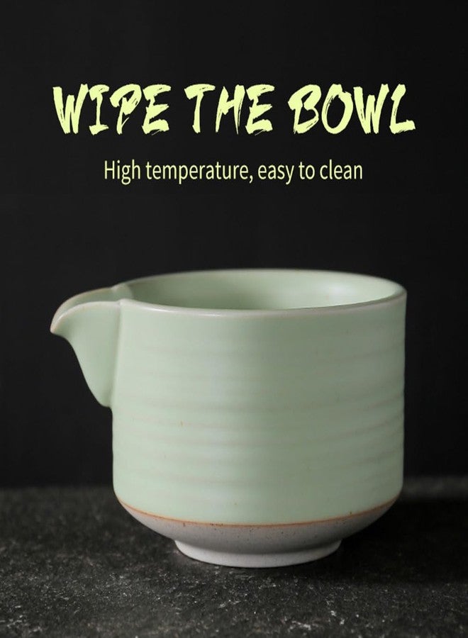 OUGETHER Matcha Traditional Porcelain Tea Bowl with Pour Spout - Hand Made Porcelain with Light Green Matte Glaze - Perfectly Whisked Matcha Green Tea, 430ml/ 14.5oz - Image 3