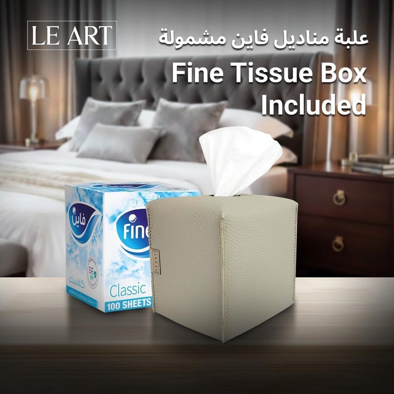 لي آرت ليارت غطاء وحامل علبة المناديل الجلدية – ديكورات منزلية لغرفة المعيشة وغرفة النوم والمكتب، غطاء علبة المناديل للسيارة (مكعب رمادي حجري) - Image 3