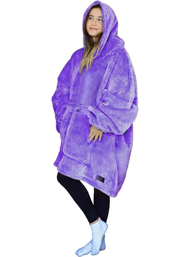 Tirrinia Tirrinia Blanket Sweatshirt, Super Soft Warm Comfortable Sherpa Hoodie with Giant Pocket, for Adults, Kids, Boys, Girls, Reversible, Hood, Oversized One Size Purple - Image 1