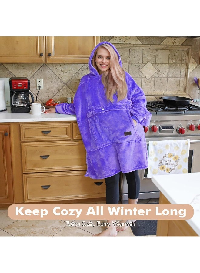 Tirrinia Tirrinia Blanket Sweatshirt, Super Soft Warm Comfortable Sherpa Hoodie with Giant Pocket, for Adults, Kids, Boys, Girls, Reversible, Hood, Oversized One Size Purple - Image 2