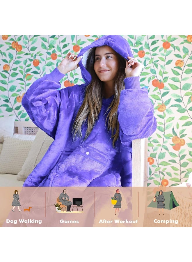 Tirrinia Tirrinia Blanket Sweatshirt, Super Soft Warm Comfortable Sherpa Hoodie with Giant Pocket, for Adults, Kids, Boys, Girls, Reversible, Hood, Oversized One Size Purple - Image 3