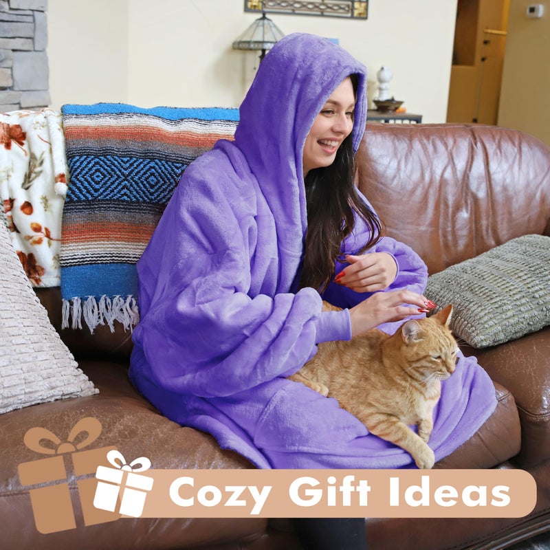 Tirrinia Purple Oversized Hoodie Blanket Sweatshirt Comfortable Sherpa Giant Wearable Blankets Gift for Adults Men Women Teenagers Wife Girlfriend - Image 5