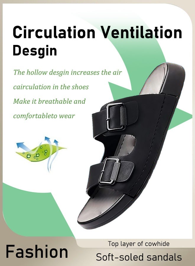 【10 سنوات من الاستخدام】الطبقة الأولى من الصنادل الجلدية ذات النعل الناعم - Image 4