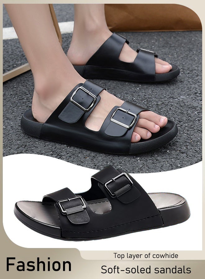 【10 سنوات من الاستخدام】الطبقة الأولى من الصنادل الجلدية ذات النعل الناعم - Image 1