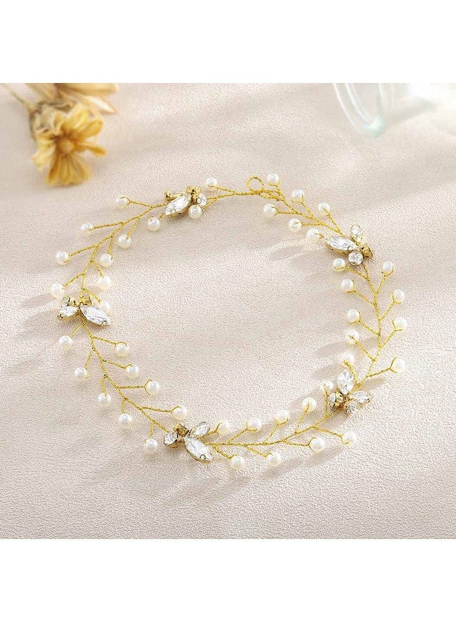 EASEDAILY Bride Wedding Hair Vine Gold Crystal Headband Pearl Headpieces Rhinestone Bridal Hair Pieces Hair Accessories For Women And Girls - Image 2